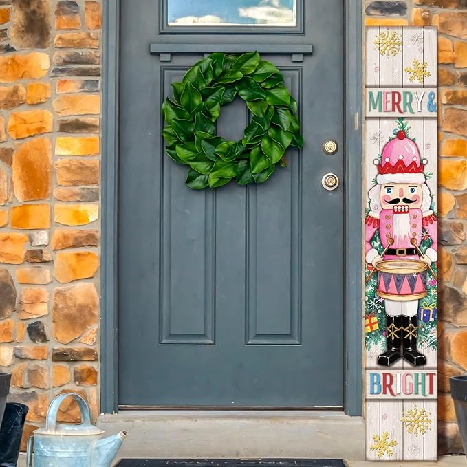 47" Large Nutcracker Christmas Porch Sign Pink Pastel Welcome Sign Christmas Porch Decor Tall Wooden Front Door Decor Gift for Xmas Holiday Farmhouse Outdoor Yard Home Patio Entryway