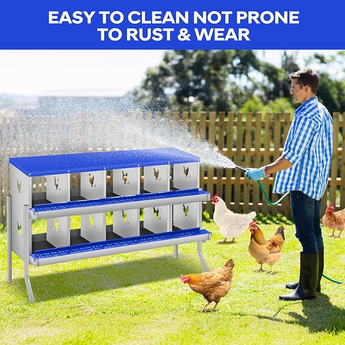 GarveeLife Chicken Nesting Box, 10 Compartments Nesting Box for Chickens, Two-Tier Galvanized Steel Chicken Egg Laying Box with Large Vented Holes Wall Mounting for Easy Egg Collection