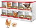 Chicken Nesting Box, 10 Compartment Metal Nesting Boxes for Chickens Laying Eggs, Rust Proofed Nest Box with Roll Away Egg Collection Laying Box for Chicken Coop Red