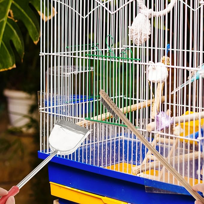 POPETPOP 2pcs Bird Cage Cleaning Tools Set Includes Brush and Shovel for Parrot and Bird Cages Handle Design for Easy Cleaning for Daily Maintenance