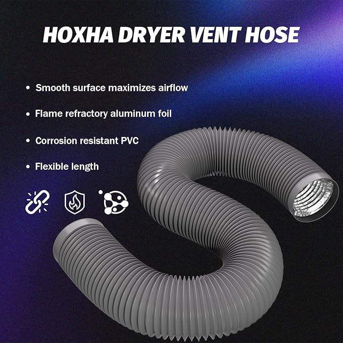 HOXHA 4" Dryer Vent Hose Dryer Duct, Insulated Air Ducting Flexible Exhasut Hose for Window Duct Kit, Dryer Window Vent Kit, HVAC Ventilation, 5 Ft