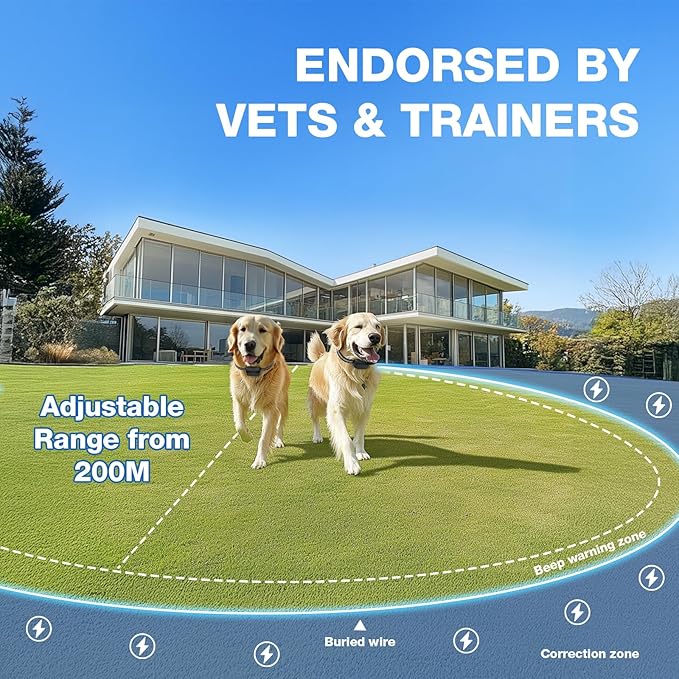 Underground Dog Fence System - Extremely Professional Electric Fence for Dogs for Easy Setup and Waterproof, Wireless Collars with Tone/Shock for 2 Dogs