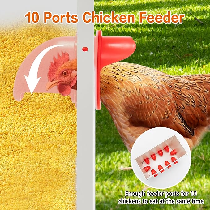 Automatic Metal Chicken Feeder Large Capacity 120 Lbs, No Waste 10-Ports Weather-Resistant & Animal-Proof Gravity Poultry Feeder for Chickens, Geese, Ducks, Turkeys, Quails