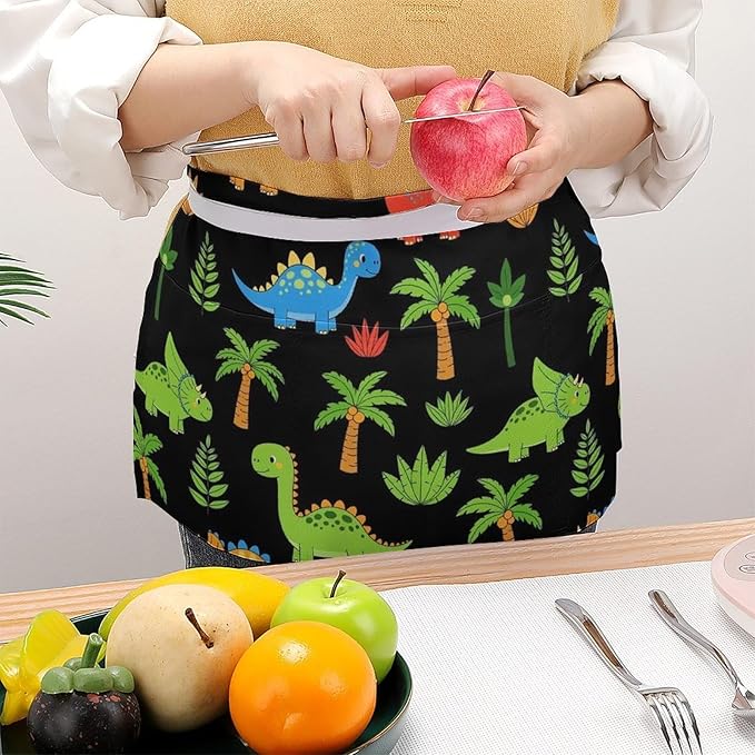 Unisex Apron for Cooking Server Waitress Half Waist Apron with 3 Pockets