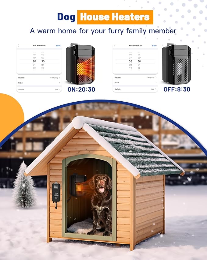 Outdoor Pet House Heater 500W - Kiroto WiFi APP Controlled Dog House Heater with Thermostat & Timer,Suitable for Winter Outdoor Heating of Outside Doghouses, Cat Beds and Chicken Coops