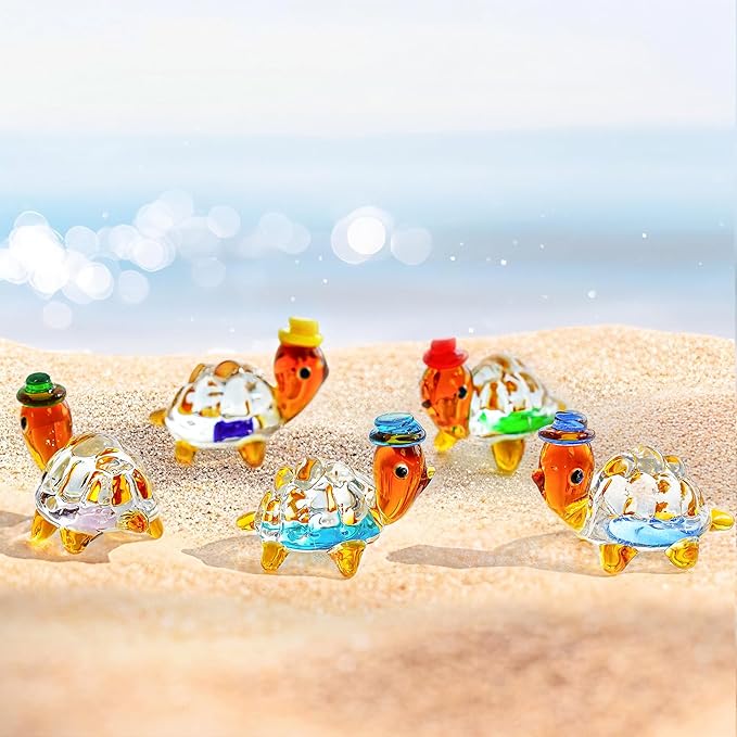 H&D HYALINE & DORA 5pcs Mini Glass Figurine Blown Glass Figurine Ornaments（Turtle）