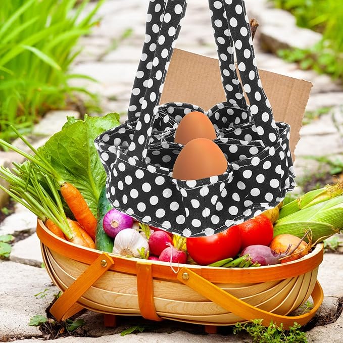 Chicken Egg Collecting Basket with 9 Canvas Pouches Portable Egg Gathering Bag for Housewife and Home Use