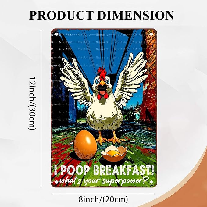 Funny Chicken Decorations for Kitchen Chicken Tin Sign Chicken Gifts 12X16InchI Poop Breakfast Whats Your Superpower 8X12Inch