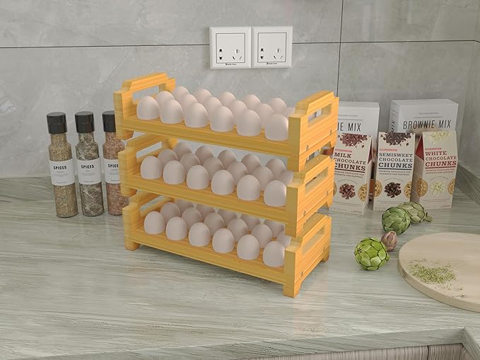 Bamboo Egg Holder Countertop - Stackable Design for Fresh Eggs, Farmhouse Egg Tray Storage Display Rack, Kitchen Counter Top Organizer Wooden Egg Stand, Fits Quail, Duck, Turkey, Chicken Eggs (Luxury)