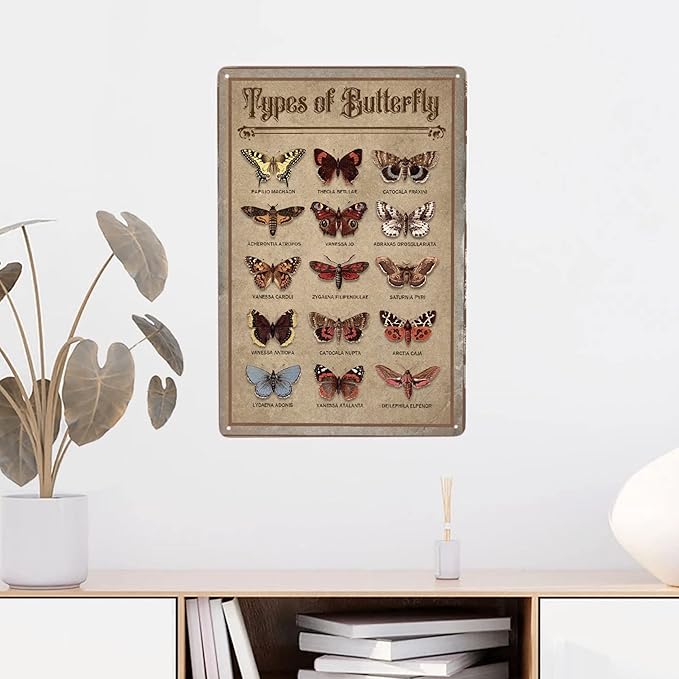 JOCASA Butterfly Vintage Aluminum Metal Sign Types Of Butterfly Poster Wall Decor-Retro Metal Tin Sign for Home Bedroom Kitchen Bar Home Cafe, Signs Gift,12''x 8''