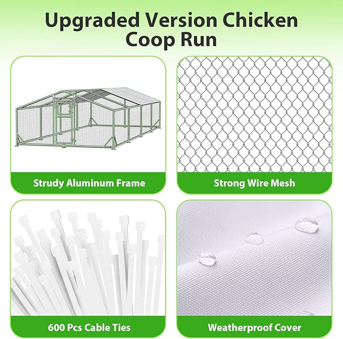 26x10FT Extra Large Metal Chicken Coop, Functional Split Door Chicken Coop Run with Cover & Hardware Cloth,Heavy Duty Chicken Pen with Aluminum Frame, Easy Setup Animal Run for Hen, Duck