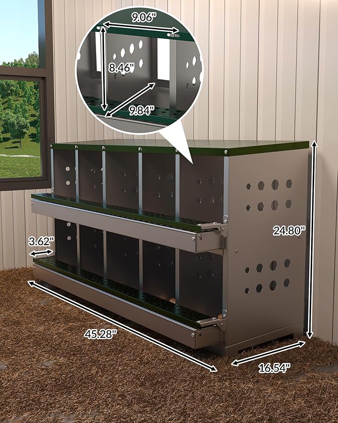 Chicken Nesting Boxes 8 Compartments, Metal Chicken Nesting Boxes, Waterproof & Rustproof Laying Boxes for Hens, Ventilation & Perch, Roll Away Egg Laying Box for Hens,Wall-Mountable & Freestanding