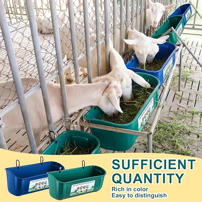 9 Pack Chicken Duck Feeder Waterer Hanging Goat Feeder Trough 2.5 Quart Livestock Feeding Trough with Scoop & Brush for Pig, Poultry, Fence Feeding, 22.5 Quart Total (Green,Blue)