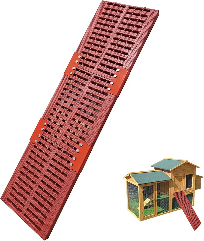 Chicken Coop Ramp, Outdoor Coop Henhouse Chicken Leg Problem or Cannot Fly Chickens, Waterproof and Rustproof, Heavy Duty Load Bearing Ladder (Red)