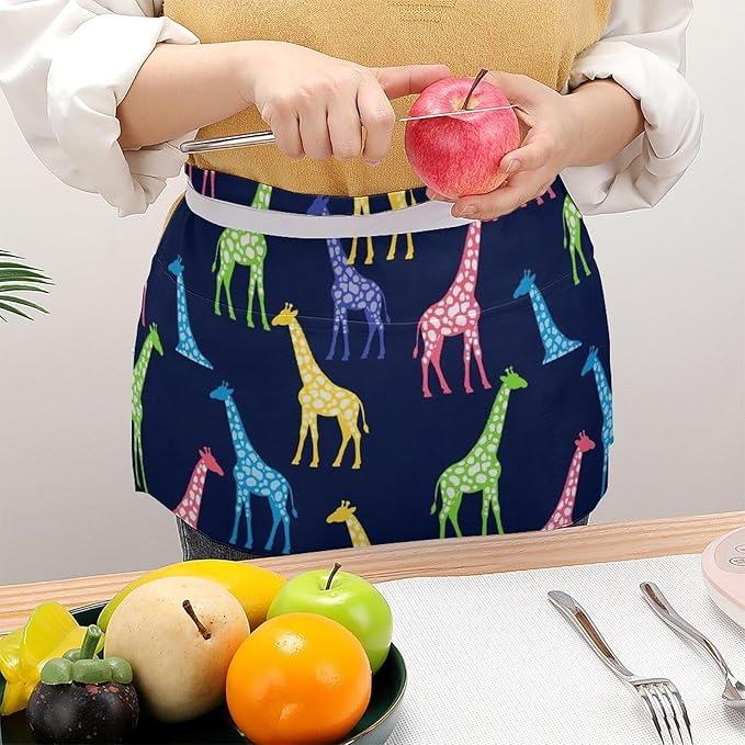 Short Aprons for Servers Unisex Chef Works Waitress Apron with 3 Pockets