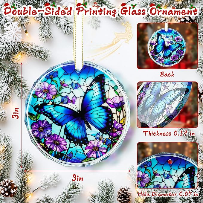 Stained Glass Butterfly Christmas Ornament 2025 Butterfly Suncatchers Hanging Ornament for Christmas Tree - Christmas Ornaments, Christmas Decorations, Exchange, Holiday Presents (Glass Butterfly)