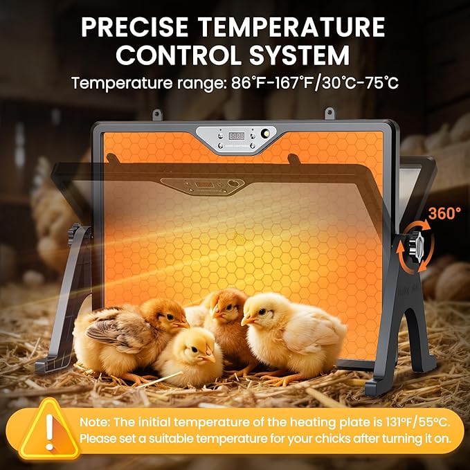 Chicken Coop Heater Brooder Plate, 180W Dual-Heating Chicken Heater Built-in Thermostat | Cycle Mode | Light, Remote Control Chick Heater for Coop, Adjustable Chicken Warmer for Poultry, UL-Compliant