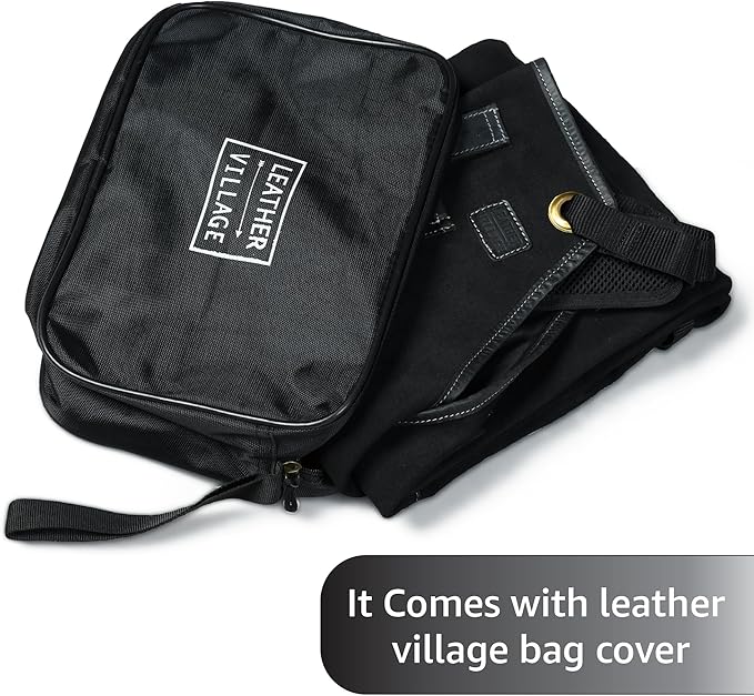 LEATHER VILLAGE Work Apron - Heavy Duty Woodworking Apron for Men with Tool Pockets for Woodworkers, Blacksmiths, Carpenters – Black Color (Size M to XXL)