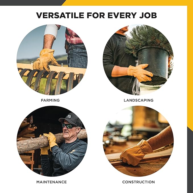 Wells Lamont Leather Work Gloves for Men – Grain Cowhide, Reinforced Palm – Ideal for Construction, Farming, Ranching – Ergonomic Fit, Keystone Thumb, Elasticized Wrist – Saddletan, XX-Large (1129XX)