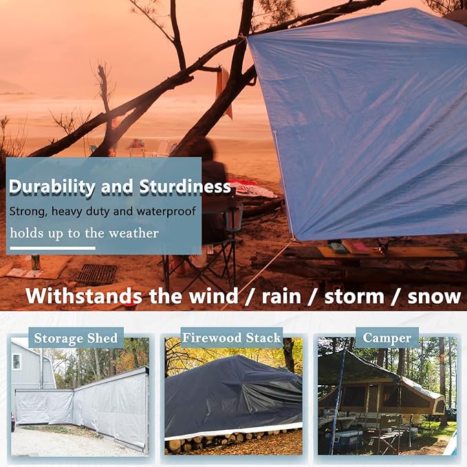 14Mil White/Black Heavy Duty Waterproof, 6.5x10 Ft UV Resistant Tarps with Grommets, Reversible Multipurpose Outdoor Protective Tarp Cover for Camping, Patio, RV, Pet Hutch Roof or Kennel