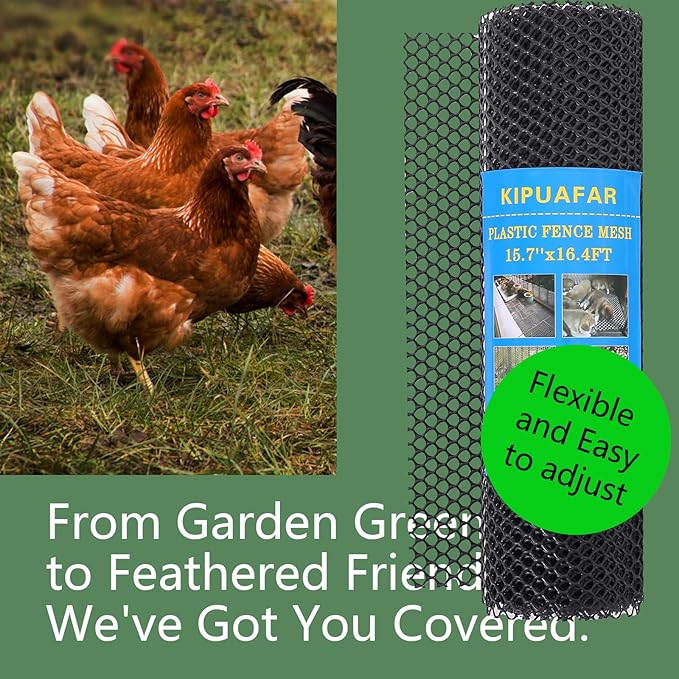 Pet Proof Barrier Net, Black Plastic Chicken Wire Mesh Fencing 15.7IN x 6.56FT, Balcony Cat Safety Net & Garden Snake Barrier, Heavy Duty Protection for Chicken Coops, Rabbit Hutches, Dog Kennels