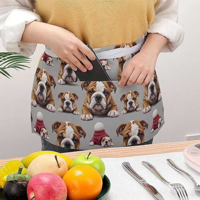 Half Apron with 3 Pockets Chef Cooking Kitchen Restaurant Aprons for Women Men