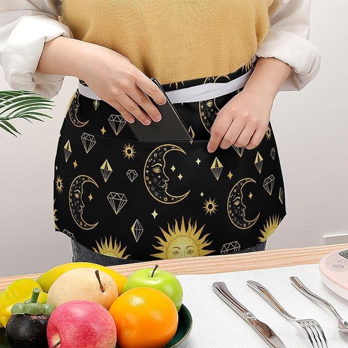 Server Waist Aprons Waitress Unisex Chef Works Half Apron with 3 Pockets