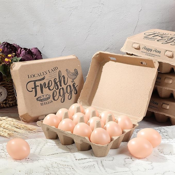Zhanmai 25 Pcs Natural Paper Pulp Egg Cartons Blank Bulk Square Chicken Egg Cartons 12 Count Dozen Vintage Classical 3 x 4 Style Cardboard Egg Tray for Family Farm Market Storing