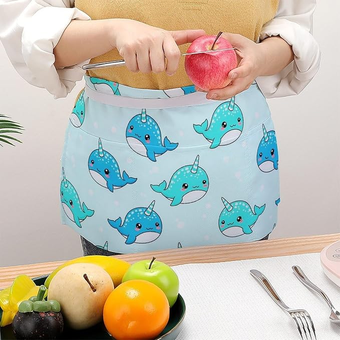 Server Apron with 3 Pockets Waist Waiter Waitress Half Apron Short Aprons