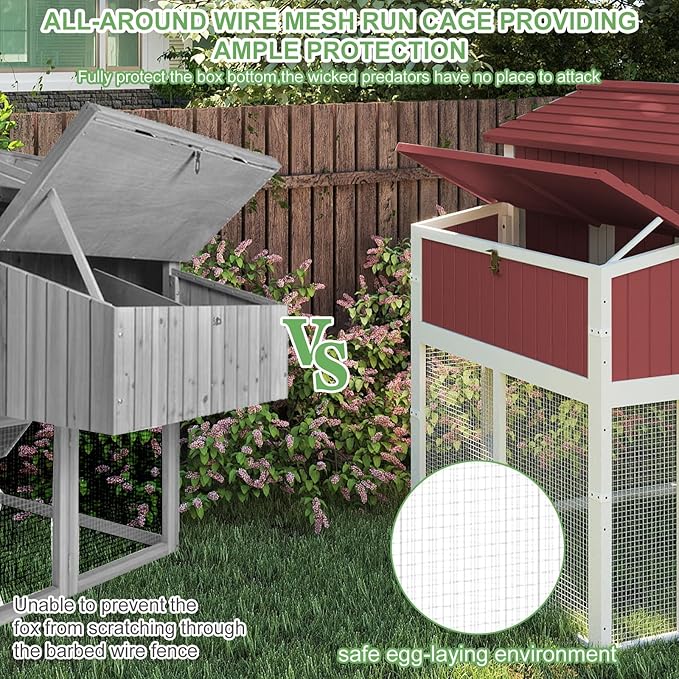 115.36" L 2-Story Chicken Coop with Extra Run Cage,Chicken House Hen House with 2 Large Nesting Boxes,Expandable Poultry Cage for 4-6 Chicken with 4 Perching Bars,Pull-Out Tray,Ramps(RED)