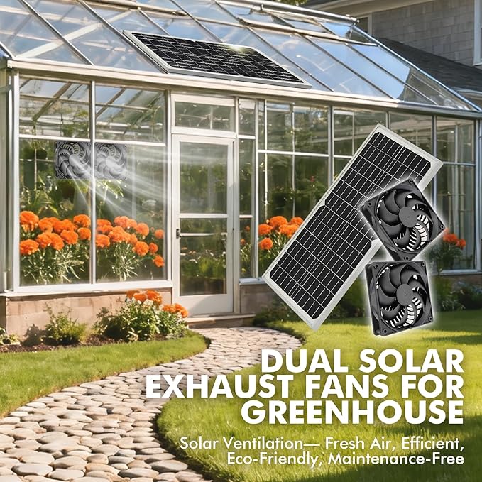 20W Solar Exhaust Fan for Chicken Coop, Sheds, Greenhouses, Dog Houses, Windows, Attics, Solar Powered Fan with Metal Frame, Easy Plug and Play Installation