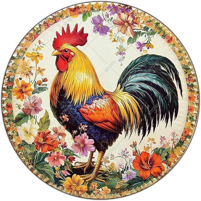 Rustic Chicken Coop Hen Round Metal Tin Sign Vintage Farmhouse Kitchen Wall Decor for Home Garden Outdoor Wall Art Retro Plaque 12 Inch