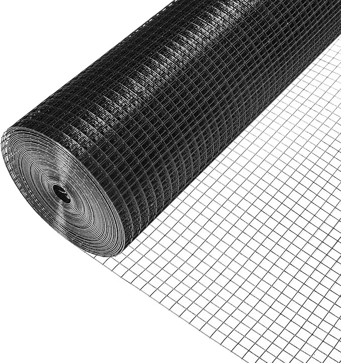 1/2 Inch Hardware Cloth 16"x50 FT - Black Vinyl Coated Chicken Wire Mesh, 19 Gauge Galvanized Steel Fence Roll for Chicken Coops, Garden Protection, Rabbit Cages & DIY Projects