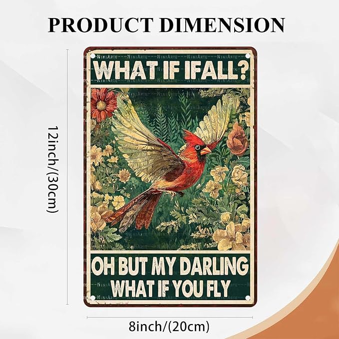 Red Bird Vintage Tin Sign What If I Fall Metal Tin Sign for Home Bedroom 8X12Inch