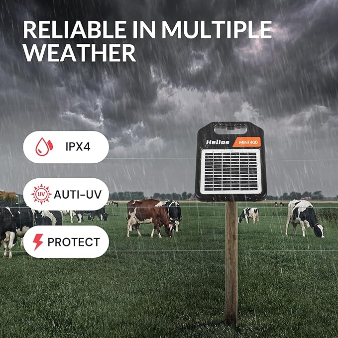 Andmon MINI400 20 Miles Solar Electric Fence Charger with Day/Night Mode 0.4J Output Energy Electric Fence Energizer