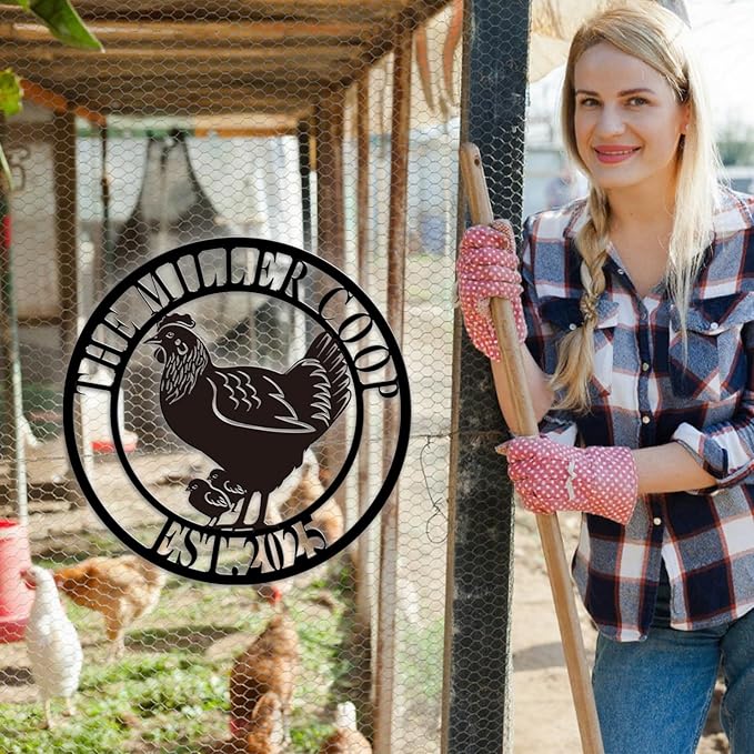 Custom Chicken Coop Metal Sign, Personalized Farmhouse Wall Decor, Vintage Fluffy Butt Hut Decor, Custom Name Sign for Farm, Gifts for Chicken Lovers