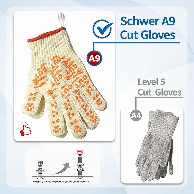 Schwer SlicePro ANSI A9 Cut Resistant Gloves Food Grade, PR1501-GD Non-Slip Cutting Gloves, Cut Proof Mandoline Glove for Kitchen Meat Cutting, Oyster Shucking, Fish Fillet Processing, XL