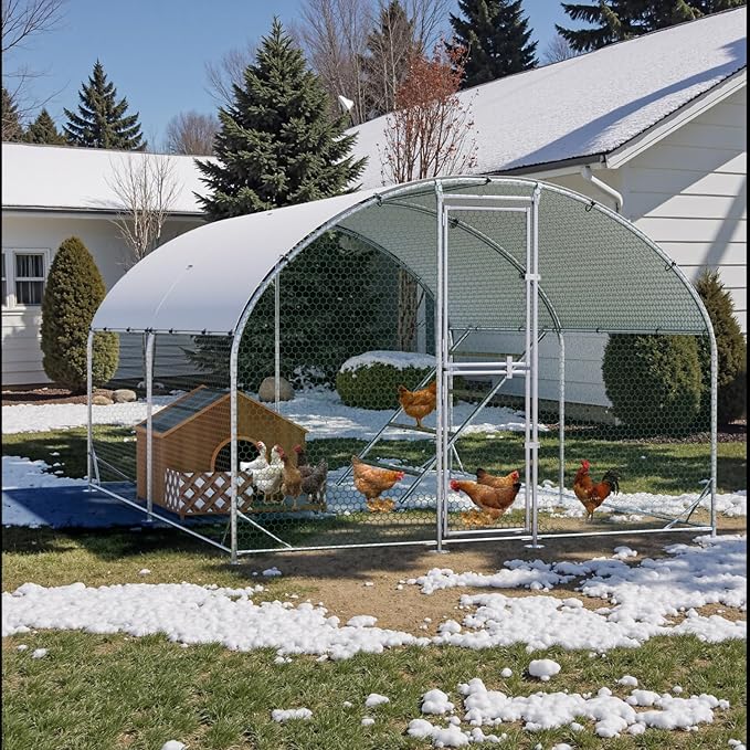 Large Metal Chicken Coop, 10x13x6.5FT Chicken Runs for Yard with Cover and Roosting Perch, Split Doors Walk in Chicken Coop