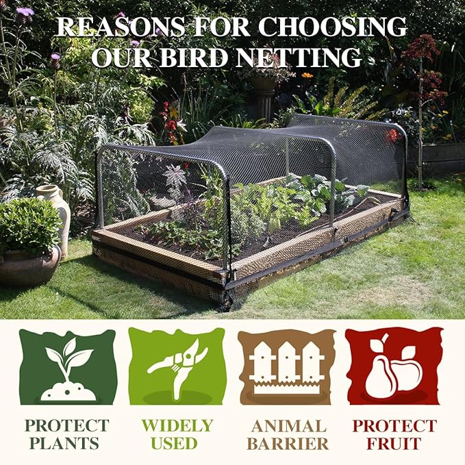 Bird Netting，10 x 30 FT Garden Netting Bird Net for Chicken Coop, Poultry Netting Fence for Fruit Trees, Plants and Vegetables Against Birds, Deer, Squirrels and Other Animals