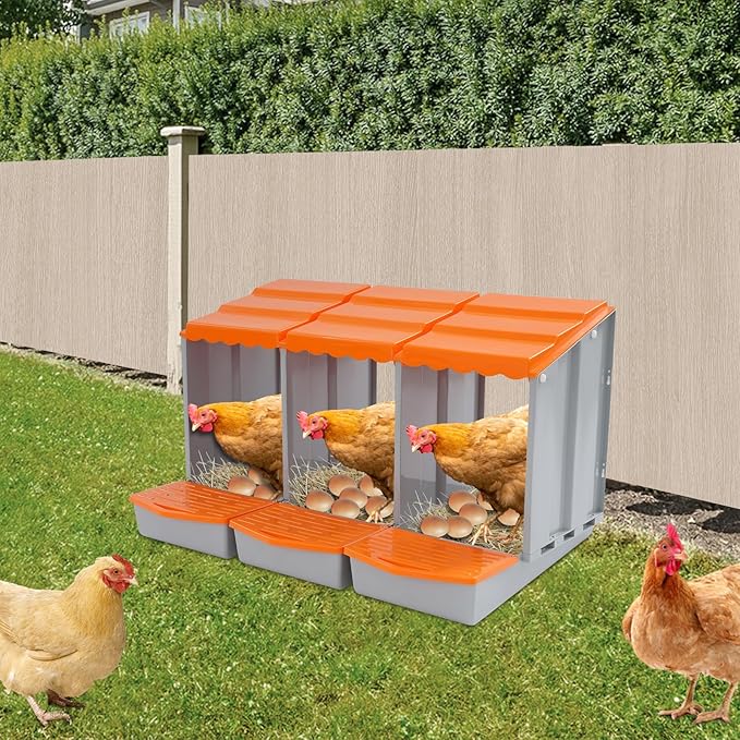 Chicken Nesting Boxes 3 Compartment PP Nesting Box with Inclined Nesting Boxes & Vented Holes Wall Mount Chicken Laying Boxes for Chicken Coop (Orange)