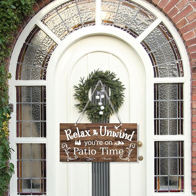 Hotop Patio Decor Patio Sign Decorations Outdoor Metal Porch Wall Decor Rustic Farmhouse Wall Art for Backyard Porch Balcony Gazebo Accessories(10 x 5",Brown)