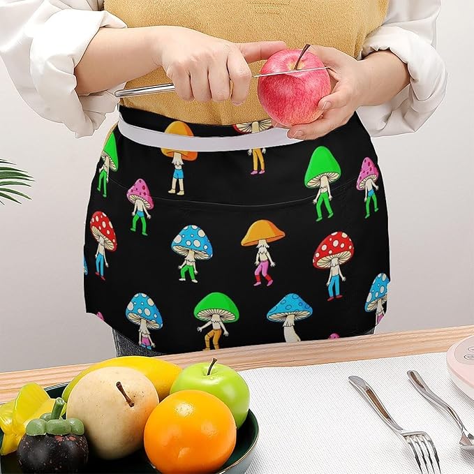 Unisex Apron for Cooking Server Waitress Half Waist Apron with 3 Pockets