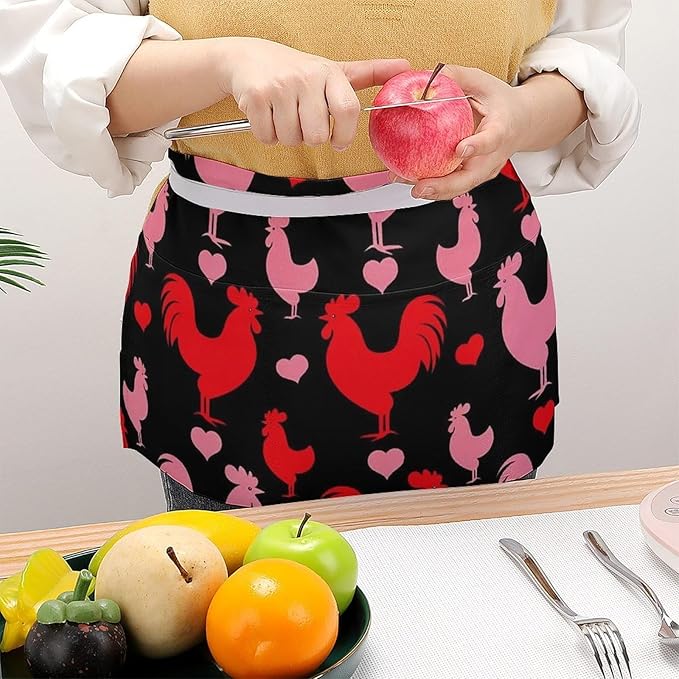 Server Waist Aprons Waitress Unisex Chef Works Half Apron with 3 Pockets