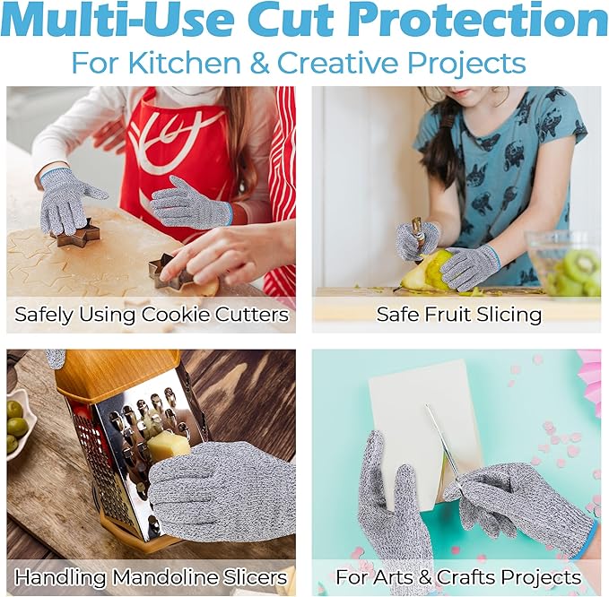 HANDLANDY Cut Resistant Gloves for Adult & Kids, Food Grade Anti-Cut Safety Gloves for Cooking Mandolin Meat Cutting Fishing