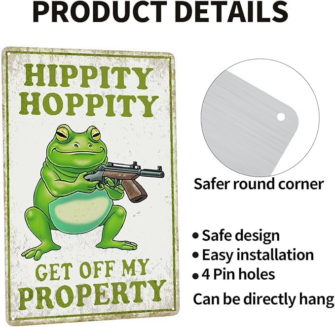 Vintage Frog Room Sign Hippity Get Off My Property Metal Poster Sign Decor-Cool Stuff Retro Aluminum Metal Tin Sign Warning Sign for Home Wall Decor, Garden Bathroom Signs Gift,12''x 8''