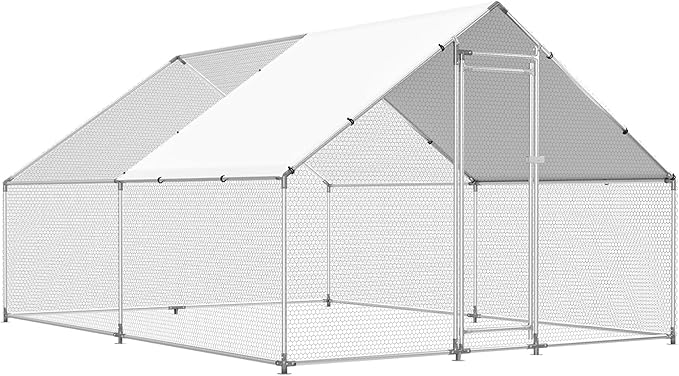 Large Metal Chicken Coop Chicken Pen with Water-Resident and Anti-UV Cover Walk-in Poultry Cage Chicken Runs for Yard with Cover Duck Rabbit Dog House Outdoor