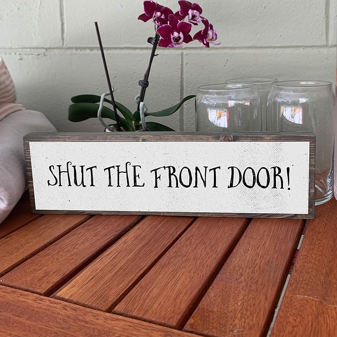 Wood & Metal Southern Sign – Weatherproof Indoor Outdoor Wall Decor – Rustic Charm with "Shut The Front Door" – Gift-Wrapped & Ready to Give