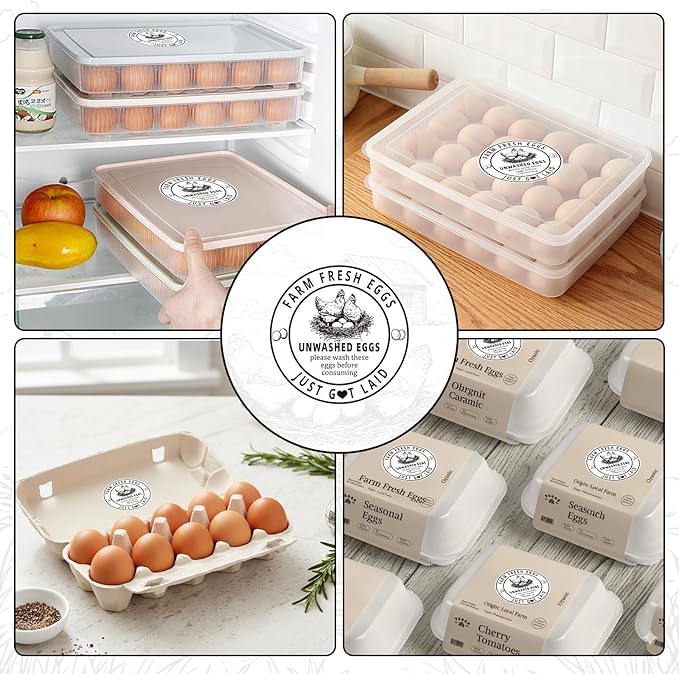 500Pcs Farm Fresh Egg Carton Stickers Labels, 1.7 Inch Self Adhesive Unwashed Eggs Lables for Farm Small Businesses and Chicken Farms Farmers Markets
