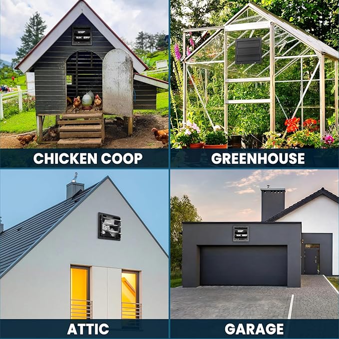 HG Power 12 Inch Attic Fan with Speed Controller, 971 CFM Shutter Exhaust Fan with EC Motor, Wall Mounted Greenhouse Fan for Shed, Basement, Gable, Chicken Coop Ventilation Use, Black