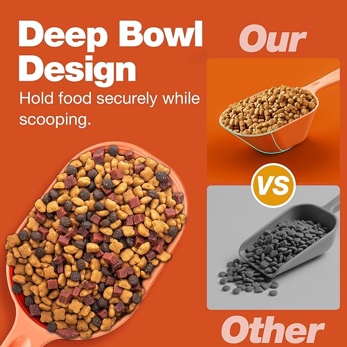 Pet Food Scoop 2 Pack, Dog Cup Capacity Cat Food Scooper With Measuring Lines For Dog, Puppy and Cat Coffee Bean, Flour Scoop Orange